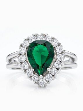 Charmed Aroma  Teardrop Emerald Ring, 925 Sterling Silver